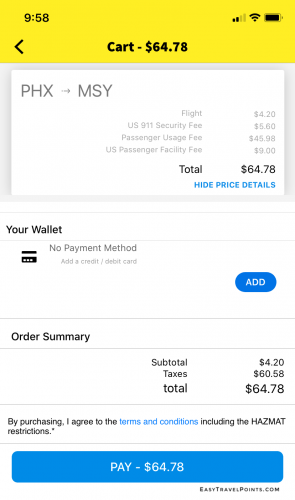 details of a spirit airlines ticket purchase